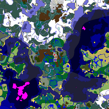 Predicted biome map of Java 1.19.2 seed 7991317874208653395 around estimated spawn