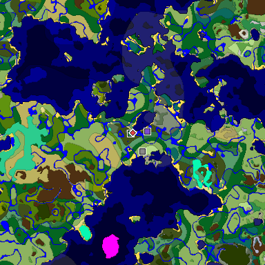 Predicted biome map of Java 1.19.2 seed -2201388685900000840 around estimated spawn