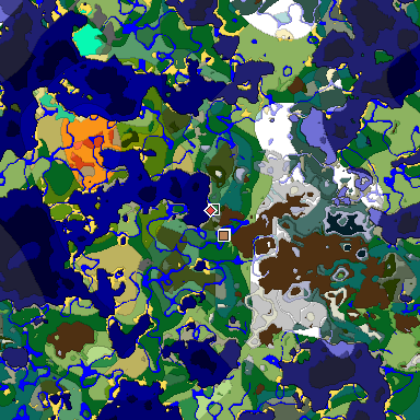 Predicted biome map of Java 1.19.2 seed 2849427587522355 around estimated spawn