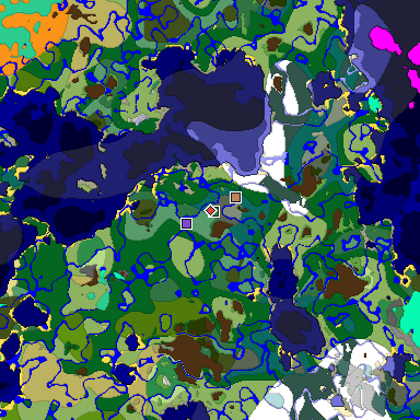 Predicted biome map of Java 1.19.2 seed 3279677379751312900 around estimated spawn