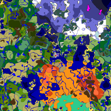 Predicted biome map of Java 1.19.2 seed -6109753961387699269 around estimated spawn
