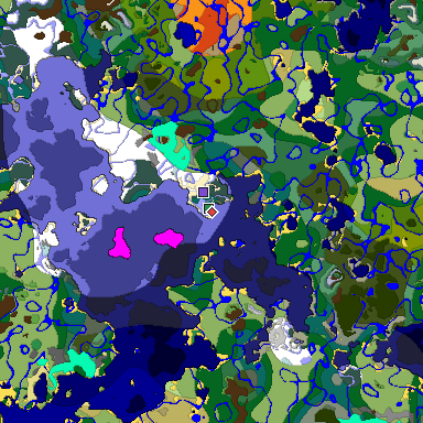 Predicted biome map of Java 1.19.2 seed -4214981968399862440 around estimated spawn