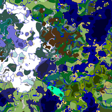 Predicted biome map of Java 1.19.2 seed -7333055481566283958 around estimated spawn