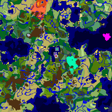 Predicted biome map of Java 1.19.2 seed -6884264677346924978 around estimated spawn