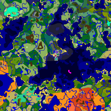 Predicted biome map of Java 1.19.2 seed 7357352140190891905 around estimated spawn