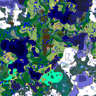 Predicted biome map of Java 1.19.2 seed 2821998069999658847 around estimated spawn