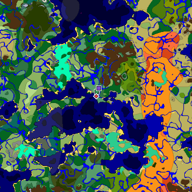 Predicted biome map of Java 1.19.2 seed -4190785701229359918 around estimated spawn