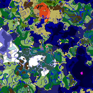 Predicted biome map of Java 1.19.2 seed 9082245061210949764 around estimated spawn