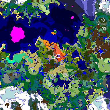 Predicted biome map of Java 1.19.2 seed -5790490710284301353 around estimated spawn