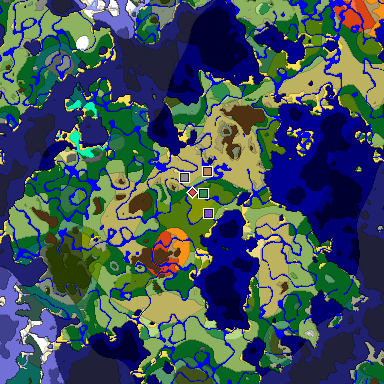 Predicted biome map of Java 1.19.2 seed 3155008175948160037 around estimated spawn
