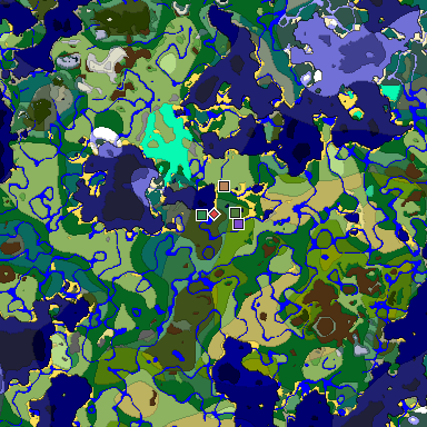 Predicted biome map of Java 1.19.2 seed 3926060217469780209 around estimated spawn