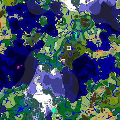 Predicted biome map of Java 1.19.2 seed -7588224653692177946 around estimated spawn