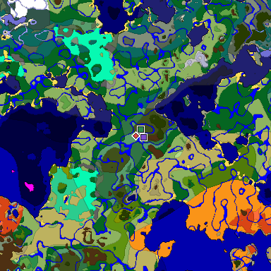 Predicted biome map of Java 1.19.2 seed 3484706919185784153 around estimated spawn