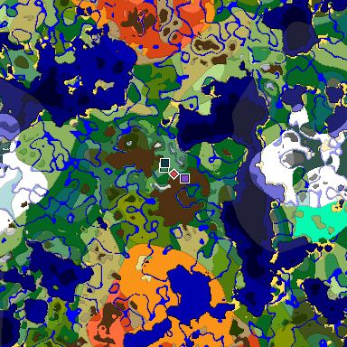 Predicted biome map of Java 1.19.2 seed 7690812236757128335 around estimated spawn