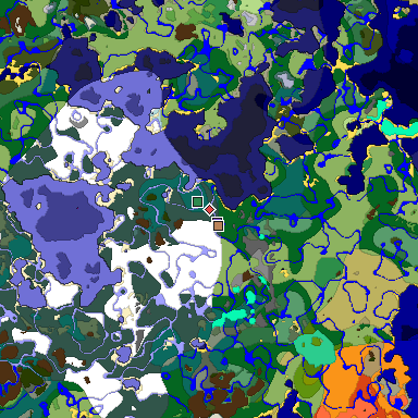 Predicted biome map of Java 1.19.2 seed 8122473493899878085 around estimated spawn
