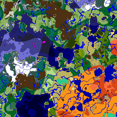 Predicted biome map of Java 1.19.2 seed 7003196037252240579 around estimated spawn