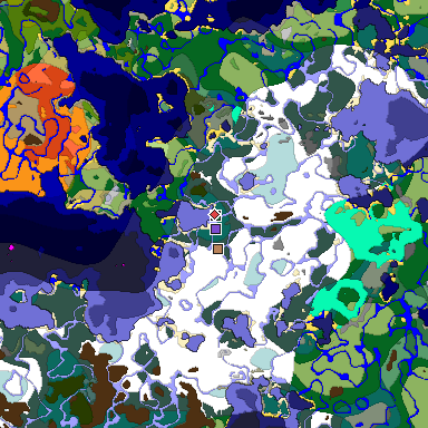 Predicted biome map of Java 1.19.2 seed -8993714665951972865 around estimated spawn