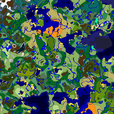 Predicted biome map of Java 1.19.2 seed -735754384263636197 around estimated spawn