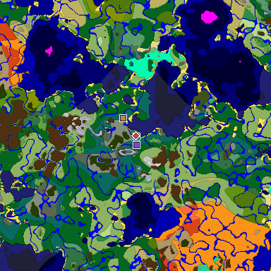 Predicted biome map of Java 1.19.2 seed -5386877705388547496 around estimated spawn