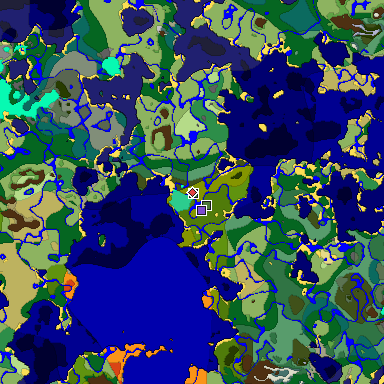 Predicted biome map of Java 1.19.2 seed 6911133342997367600 around estimated spawn