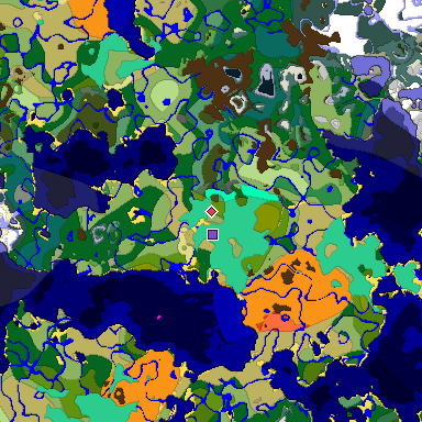 Predicted biome map of Java 1.19.2 seed 3645832184122283186 around estimated spawn