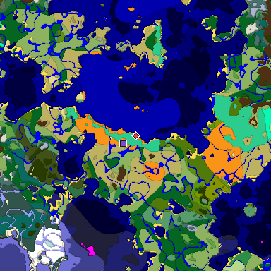Predicted biome map of Java 1.19.2 seed -2580911071270338890 around estimated spawn