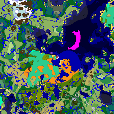 Predicted biome map of Java 1.19.2 seed 7530467687067653878 around estimated spawn