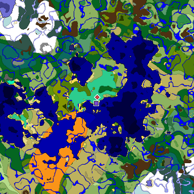 Predicted biome map of Java 1.19.2 seed -4012277093294674642 around estimated spawn
