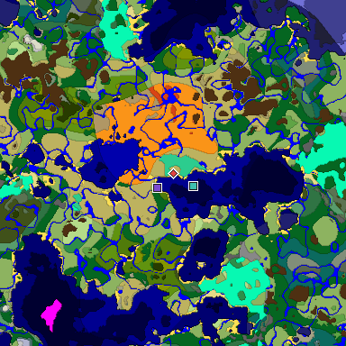 Predicted biome map of Java 1.19.2 seed 3220401476072853066 around estimated spawn