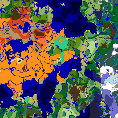 Predicted biome map of Java 1.19.2 seed -217359244277190944 around estimated spawn