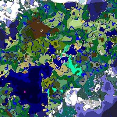 Predicted biome map of Java 1.19.2 seed 2198325895233728594 around estimated spawn