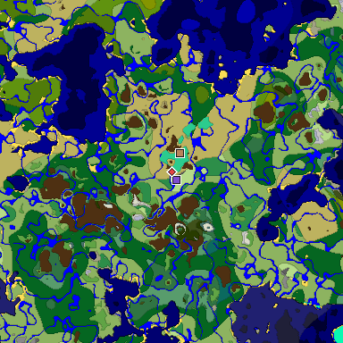 Predicted biome map of Java 1.19.2 seed -6555196187662819528 around estimated spawn