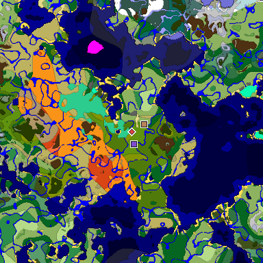 Predicted biome map of Java 1.19.2 seed -5112918962821136605 around estimated spawn