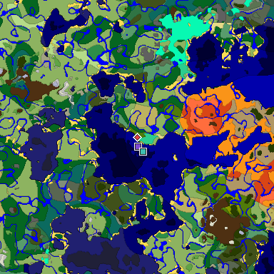 Predicted biome map of Java 1.19.2 seed 2235523158460819510 around estimated spawn