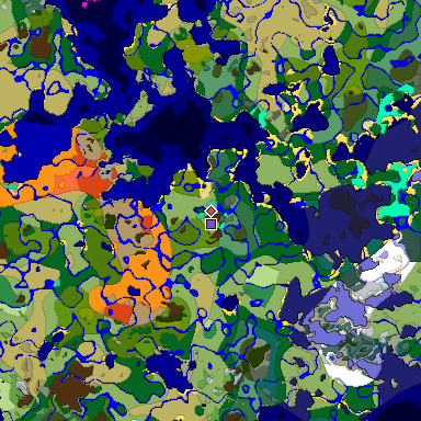 Predicted biome map of Java 1.19.2 seed 168203632292403901 around estimated spawn