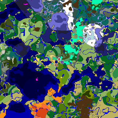 Predicted biome map of Java 1.19.2 seed -8412232026866489390 around estimated spawn