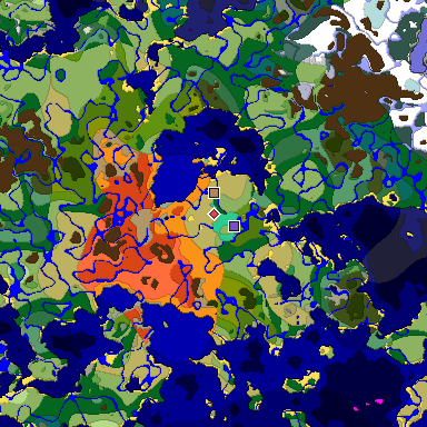 Predicted biome map of Java 1.19.2 seed 7020276277781442844 around estimated spawn