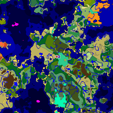 Predicted biome map of Java 1.19.2 seed -7580331078396781814 around estimated spawn