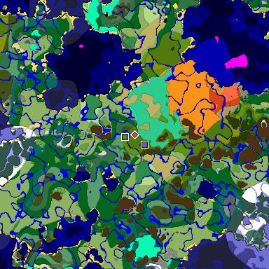 Predicted biome map of Java 1.19.2 seed 7414564805076903770 around estimated spawn