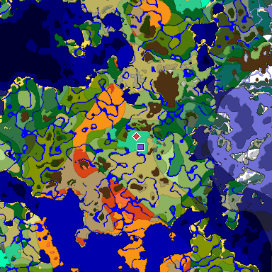 Predicted biome map of Java 1.19.2 seed 84574476673029033 around estimated spawn