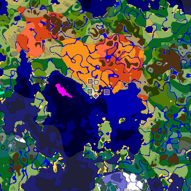 Predicted biome map of Java 1.19.2 seed -7996683009167793072 around estimated spawn
