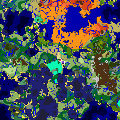 Predicted biome map of Java 1.19.2 seed 3121771976318189817 around estimated spawn