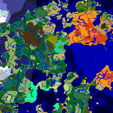 Predicted biome map of Java 1.19.2 seed -7791921227982384889 around estimated spawn