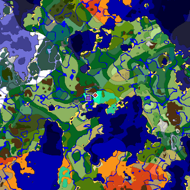 Predicted biome map of Java 1.19.2 seed -5733979471988614518 around estimated spawn