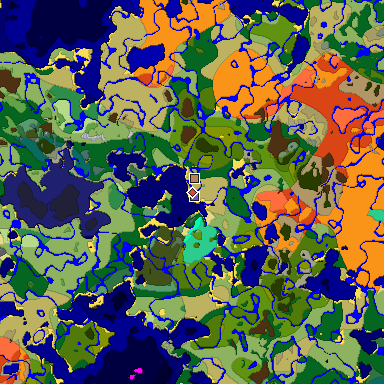 Predicted biome map of Java 1.19.2 seed 5797686354022811884 around estimated spawn