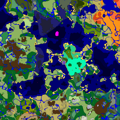 Predicted biome map of Java 1.19.2 seed -2951626909950871068 around estimated spawn