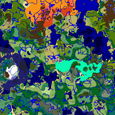 Predicted biome map of Java 1.19.2 seed -4429678161392656369 around estimated spawn