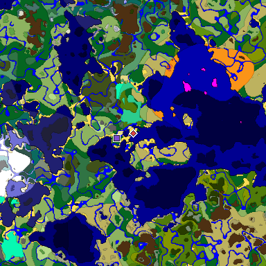 Predicted biome map of Java 1.19.2 seed -6452342361449149299 around estimated spawn