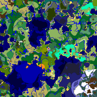 Predicted biome map of Java 1.19.2 seed 5436679822695259072 around estimated spawn