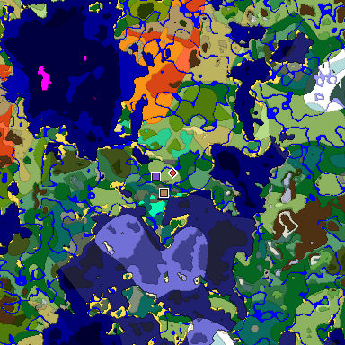 Predicted biome map of Java 1.19.2 seed -3158326927822857278 around estimated spawn